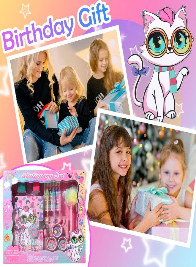 YOYTOO Cat Diary for Girls with Lock, Cat Stationery Set with Secret Diary, Stamps, Pens, Journal Notebook Birthday Gifts for Little Girls Age 5 6 7 8 9 10 - Image 2
